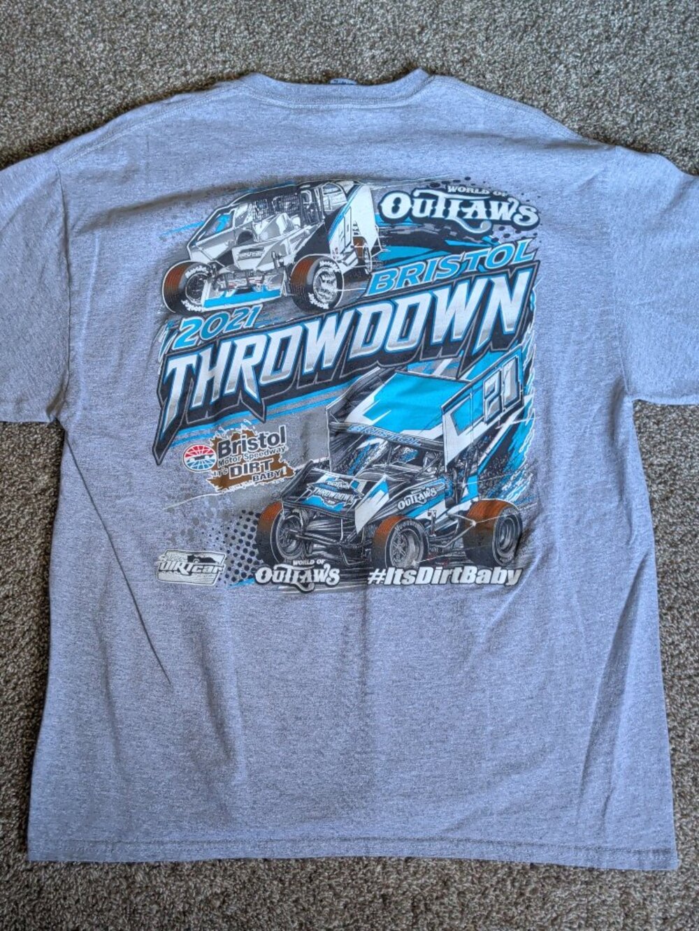 World Of Outlaws Bristol Throwdown XL Gray Short Sleeve Dirt Car Short Track Tee